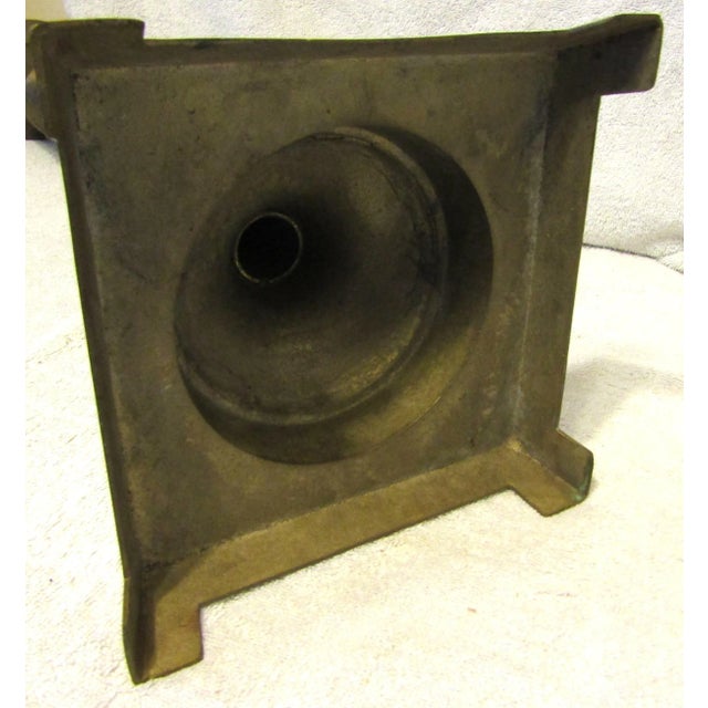 Brass 1940s Brass Church Candle Pillar Holders Stands With Square Base - a Pair For Sale - Image 8 of 9