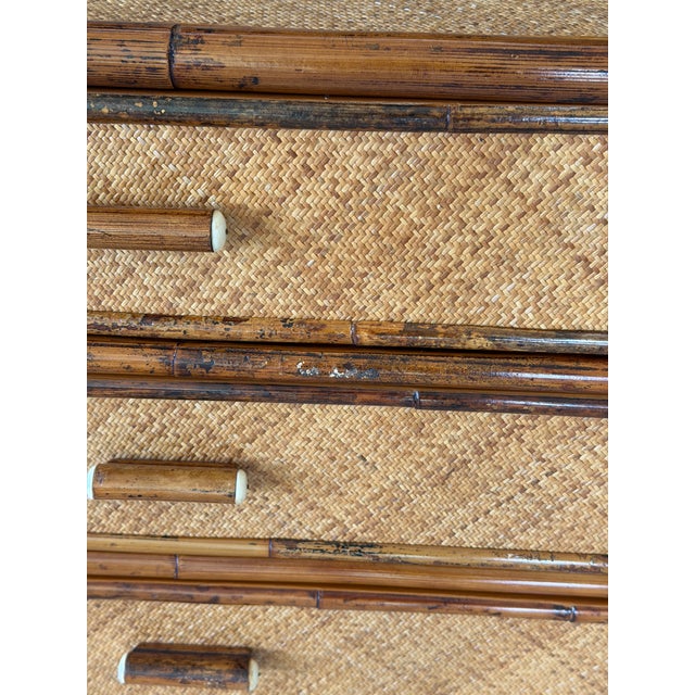 Bloomingdale's Vintage E. Murio Manila Refinished Rattan & Raffia Five Drawer Chest For Sale - Image 4 of 12