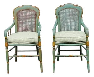 Pair Italian Neoclassical Painted Cane Back Armchairs – Chiavari Style, Mid-Century Italian Export Chairs a Pair