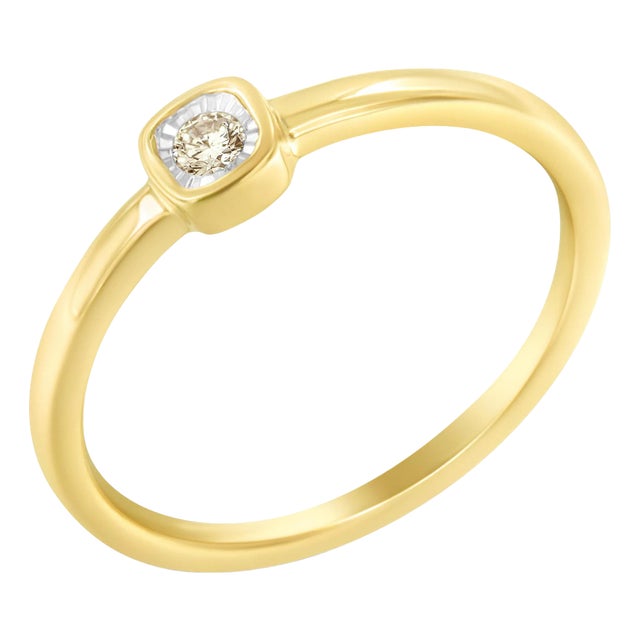 14K Yellow Gold Plated .925 Sterling Silver 1/20 Carat Diamond Square Cushion-Shaped Miracle Set Petite Fashion Promise Ring - Size 6 For Sale