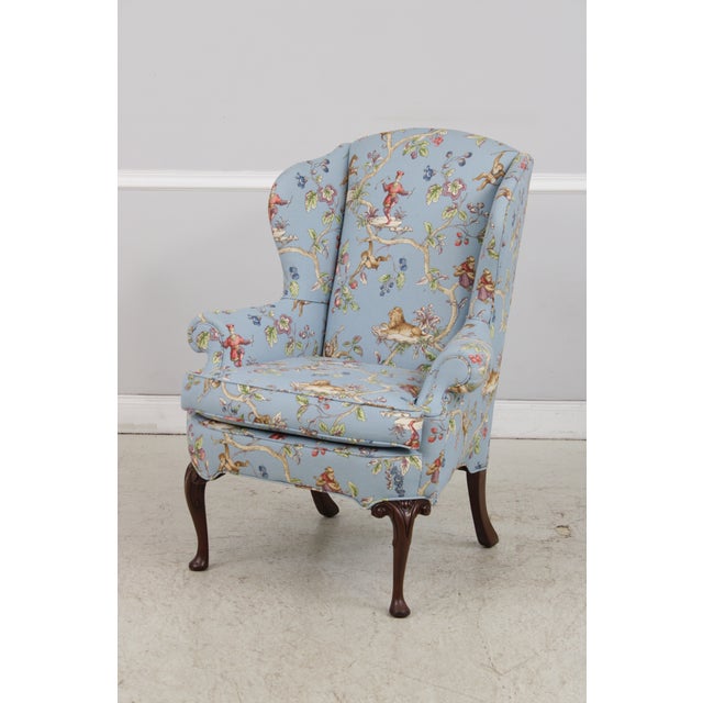 Pair Jungle Boogie Monkey Toile Upholstered Wing Chairs For Sale - Image 4 of 14