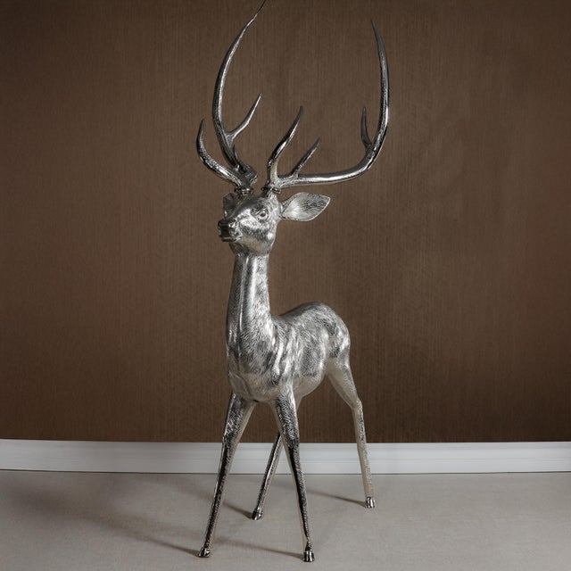 Corviglia Standing Deer Statue- Aluminum Metal Sculpture For Sale - Image 4 of 5