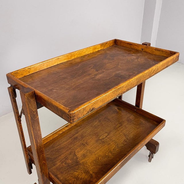 Art Deco Italian Foldable Cart with 2 Shelves in Wood, 1930s For Sale - Image 6 of 14