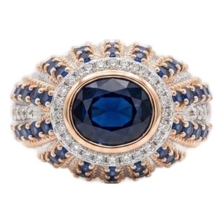 Natural 18k Gold 0.81cts Diamond & 4.67cts Sapphire Ring, New Design, Size 6 For Sale