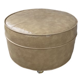 1970s Vintage Rolling Tan Vinyl Ottoman For Sale