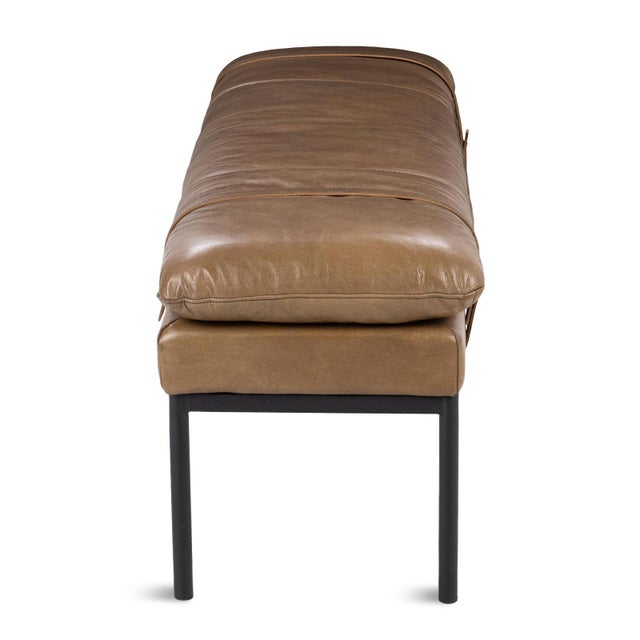Farmhouse Caramel Leather Strap Modern Farmhouse Bench For Sale - Image 3 of 4