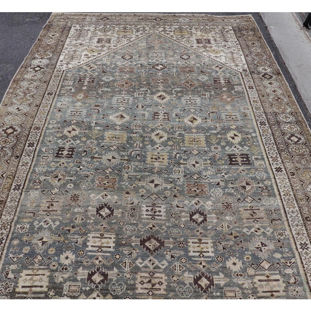 Antique Persian Malayer Gallery Rug With Soft Blue Field Tribal Design 7'5"x18'0" For Sale - Image 9 of 16