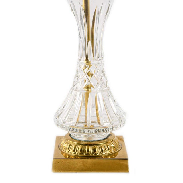 Vintage Brass & Faceted Crystal Table Lamp With Square Base For Sale - Image 4 of 4