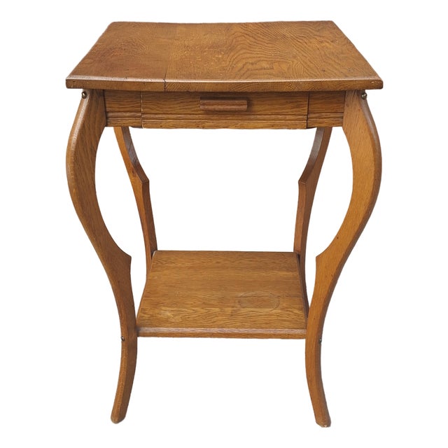 Late 19th Century Victorian Arts and Crafts Oak Two-Tier Single Drawer Side Table For Sale