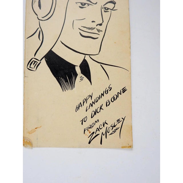 Vintage circa 1940's pen and ink on tan card stock drawing of Smilin' Jack by Zack Mosley (1906-1993) American. Comic...