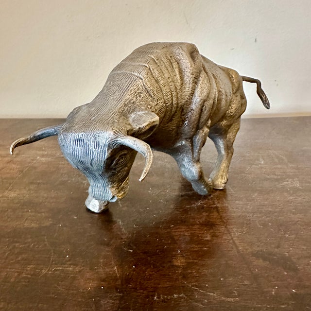 Italian Vintage Italian Silver Plate Bull Figure For Sale - Image 3 of 6