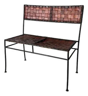 Cognac Leather and Iron Frame Bench, 1970