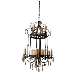 Vintage Wrought Iron and Crystal Chandelier by Ashore Lighting For Sale