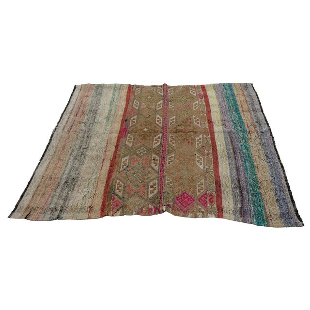 Vintage Embroidered Kilim Rug- 4′2″ × 5′1″ For Sale - Image 4 of 7