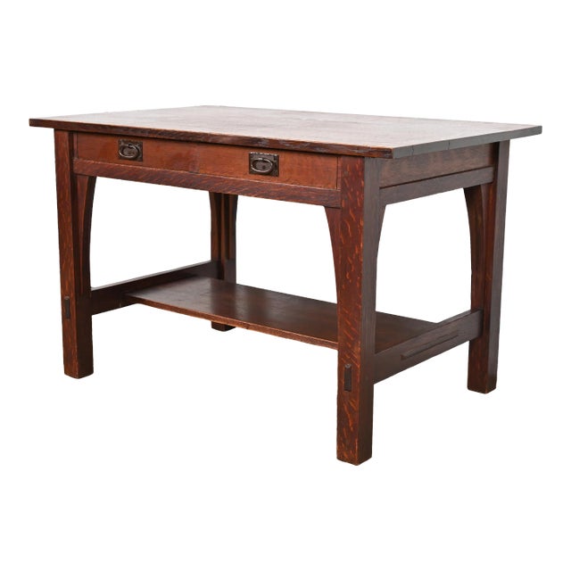 Gustav Stickley Mission Oak Arts & Crafts Writing Desk or Library Table, Circa 1900 For Sale