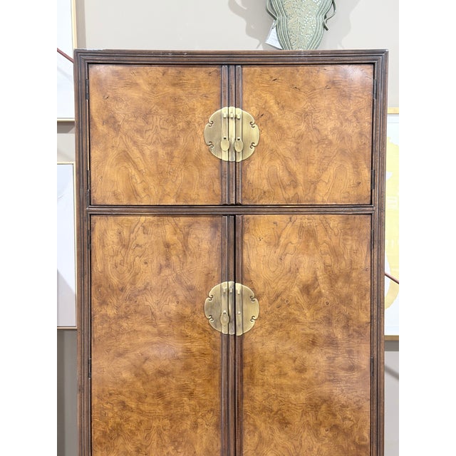 Drexel Heritage Late 20th Century Drexel Heritage Burlwood Hollywood Regency Armoire Cabinet For Sale - Image 4 of 12