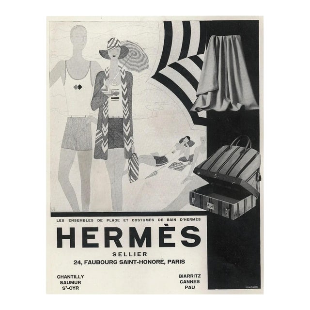 1929 Original French Hermès Beach Fashion Print For Sale