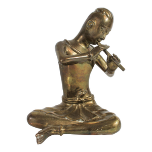 Vintage Solid Brass Thai Musician Snake Charmer Figurine
