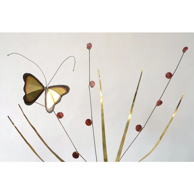 1970s Mid Century Modern Brass Butterfly on Plant Sculpture For Sale - Image 4 of 13