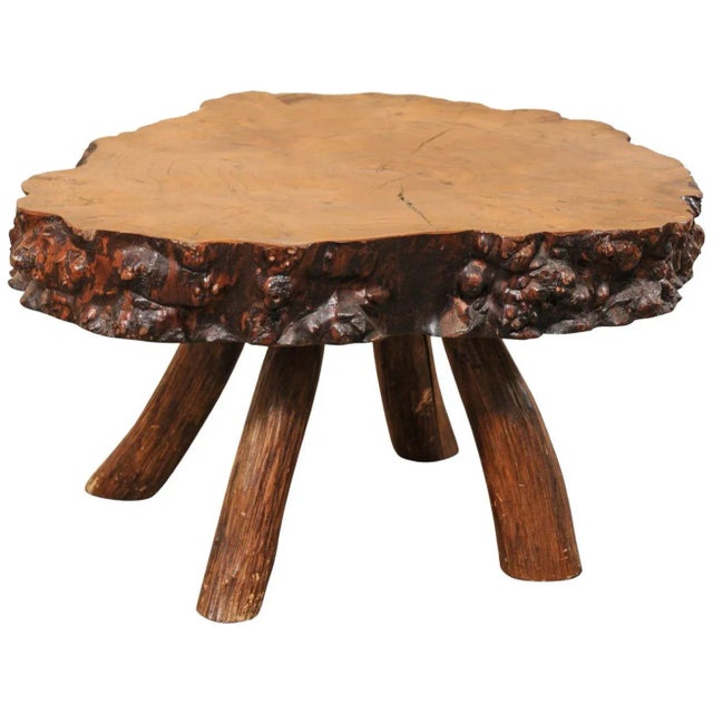 Spanish Burl Wood Slab Rustic Coffee Table For Sale - Image 12 of 12