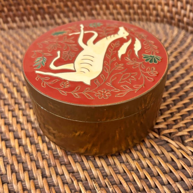 Vintage Brass Cloisonné Lidded Box With Deer For Sale - Image 4 of 7