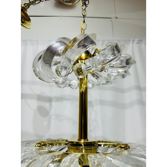 Vintage Mid Century Era Lucite & Brass Chandelier Light Fixture For Sale In Raleigh - Image 6 of 8