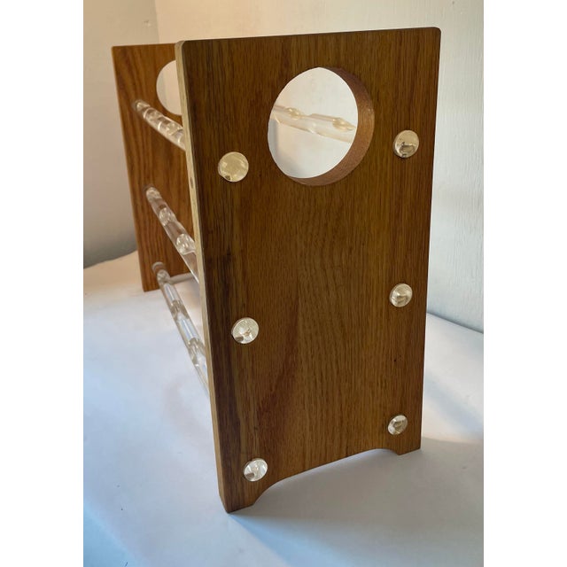 Mid-Century Modern Vintage Lucite and Wood Mid Century 12 Bottle Wine Rack For Sale - Image 3 of 6
