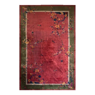 Gorgeous Tinys Flowers in a Floral Design With Cute Pink-Raspebery Background Antique Chinese Art Deco Rug For Sale