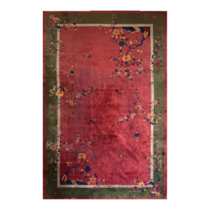 Gorgeous Tinys Flowers in a Floral Design With Cute Pink-Raspebery Background Antique Chinese Art Deco Rug
