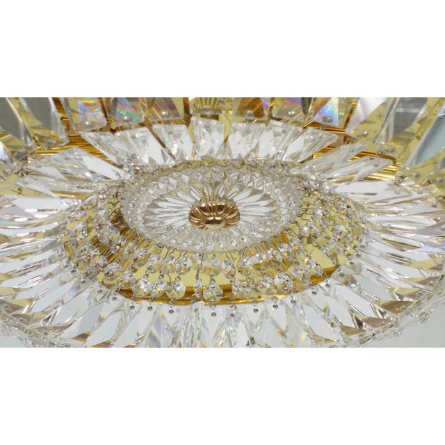 1960's Austrian Regency Gold Plate Framed Cut Lead Crystal Ceiling Flush Mount/ Plafonnier Lighting Fixture by Palme & Walter For Sale - Image 15 of 18