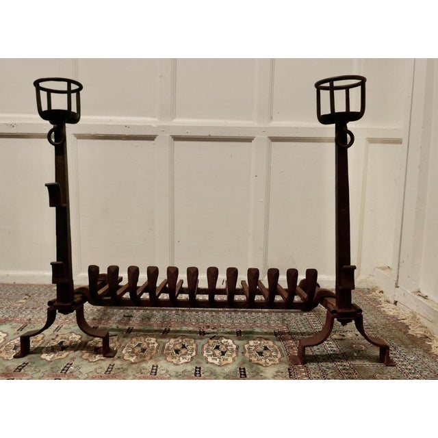 Early 19th Century Large French Fire Grate Set on Iron Fire Dogs, 1800 For Sale - Image 5 of 7