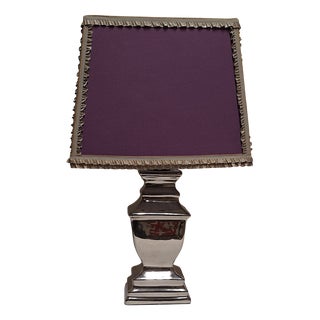 Vintage Table Lamp with Silver-Colored Ceramic Base and Handmade Fabric Shade by Lamplove, 2000s For Sale