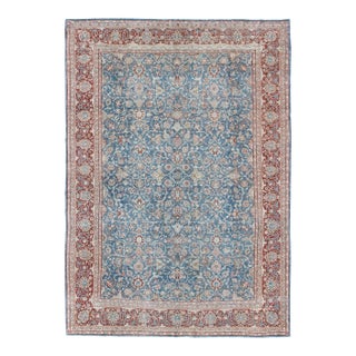 Antique Persian Malayer Rug With Floral Lattice Design in Sky Blue and Soft Red For Sale