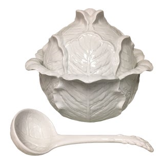 Fitz & Floyd White Cabbage-Ware Tureen W/ Ladle For Sale