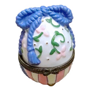 Vintage Porcelain & Brass Easter Egg Limoges Box For Sale