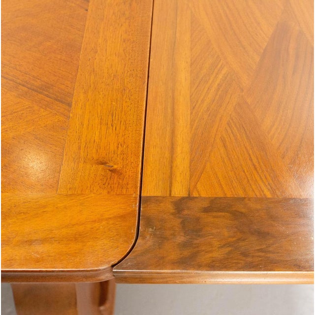 French Extendable Dining Table with Diamond Pattern Top in Cherrywood and Brass, 1960s For Sale - Image 17 of 18