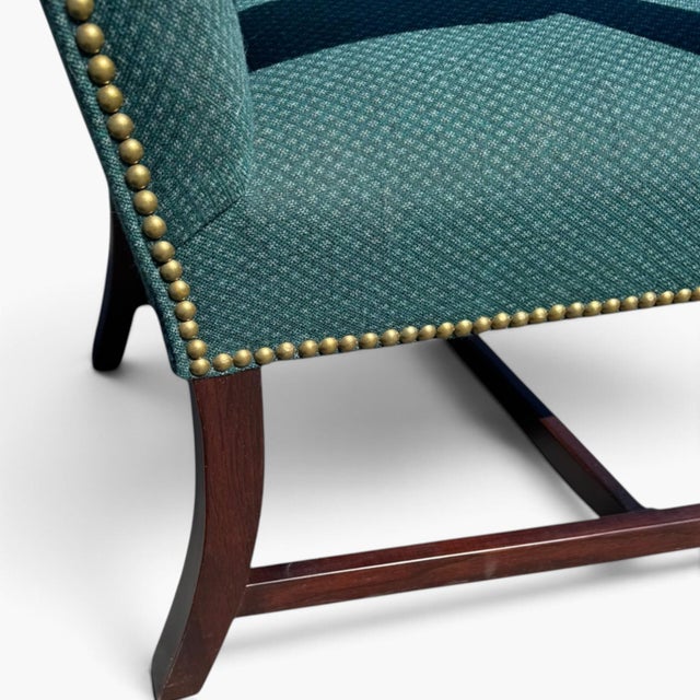 Wood Vintage Chippendale Mahogany Lolling Chairs – Pair Upholstered Armchairs – Stow & Davis For Sale - Image 7 of 10