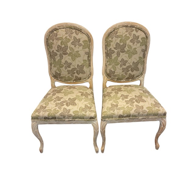 Vintage Faux Bois Carved Side Chairs in Botanical Upholstery, a Pair For Sale In Naples, FL - Image 6 of 9
