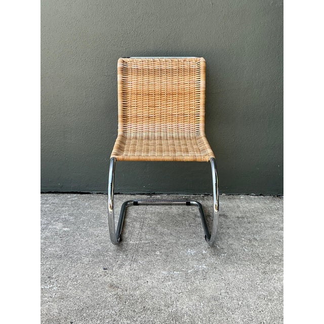 Knoll Vintage Mies Van Der Rohe for Knoll Woven Rattan Cantilevered Chair For Sale - Image 4 of 15