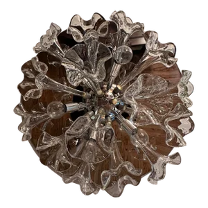 Vintage Hand-Blown Glass Flush Mount Ceiling Light Fixture in the Style of Murano With 15 Glass Tulips / 6 Lights - Made in Italy