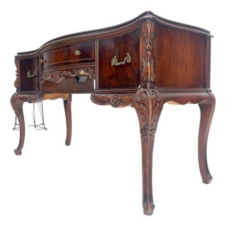 Very Fine Carved Mahogany 3 drawers c1940s Vanity Console Table Writing Desk For Sale