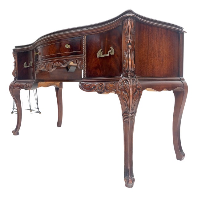 Very Fine Carved Mahogany 3 drawers c1940s Vanity Console Table Writing Desk For Sale