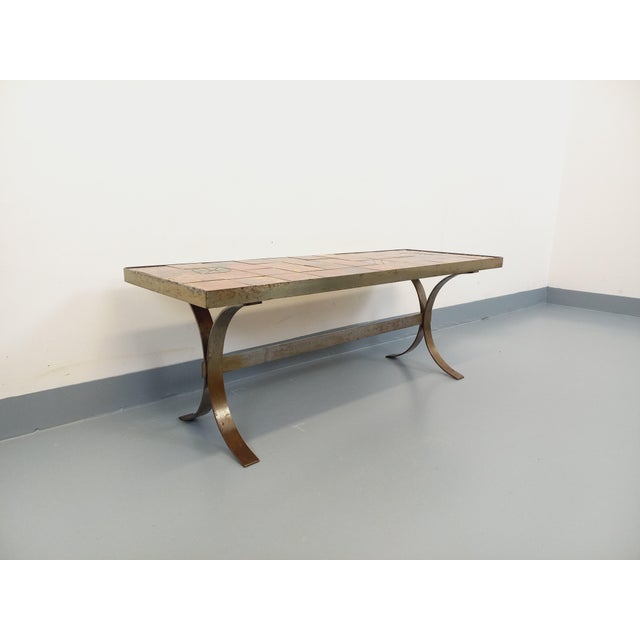 1960s Vintage Rectangular Coffee Table in Steel and Ceramic, 1960s For Sale - Image 5 of 16