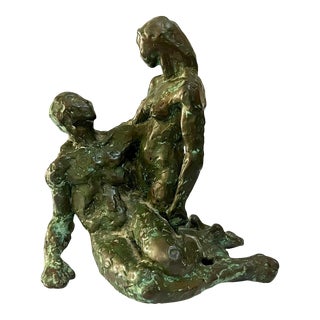 Vintage Figurative Modernist Sculpture a Bronze Nude of Two Lovers For Sale
