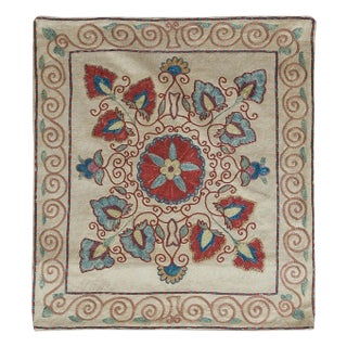 19"x21" 100% Silk Suzani Cushion Cover, Decorative Hand Embroidered Lace Pillow For Sale