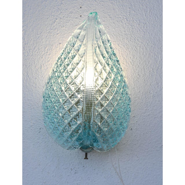 1950s Rare Wall Light Blue Jewel Murano Glass Leave by Barovier E Toso, -Set of 2 For Sale - Image 9 of 12