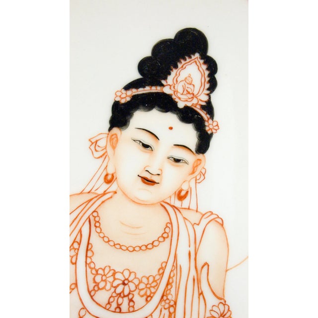 Chinese Early 20th Century Chinese Framed Porcelain Kuan Yin Plaque For Sale - Image 3 of 7