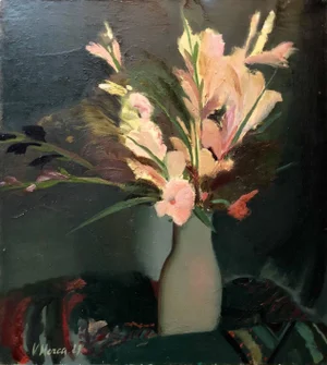 Vita Merca, Bouquet of Flowers Latvian Modernist Floral Oil Painting, 1984