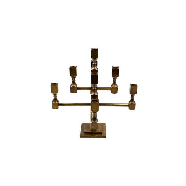 Brass Modern Solid Brass Sculptural 9 Lights Candelabra, Lars Bergsten, Gusum Sweden 1992 For Sale - Image 8 of 15
