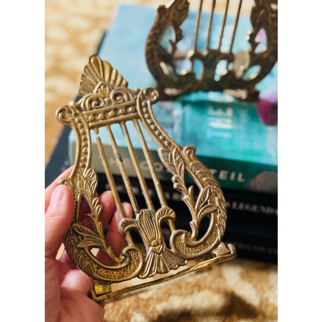 Mid-Century Modern Vintage Brass Musical Instrument - Harp- Bookends- Andrea by Sadek For Sale - Image 3 of 6